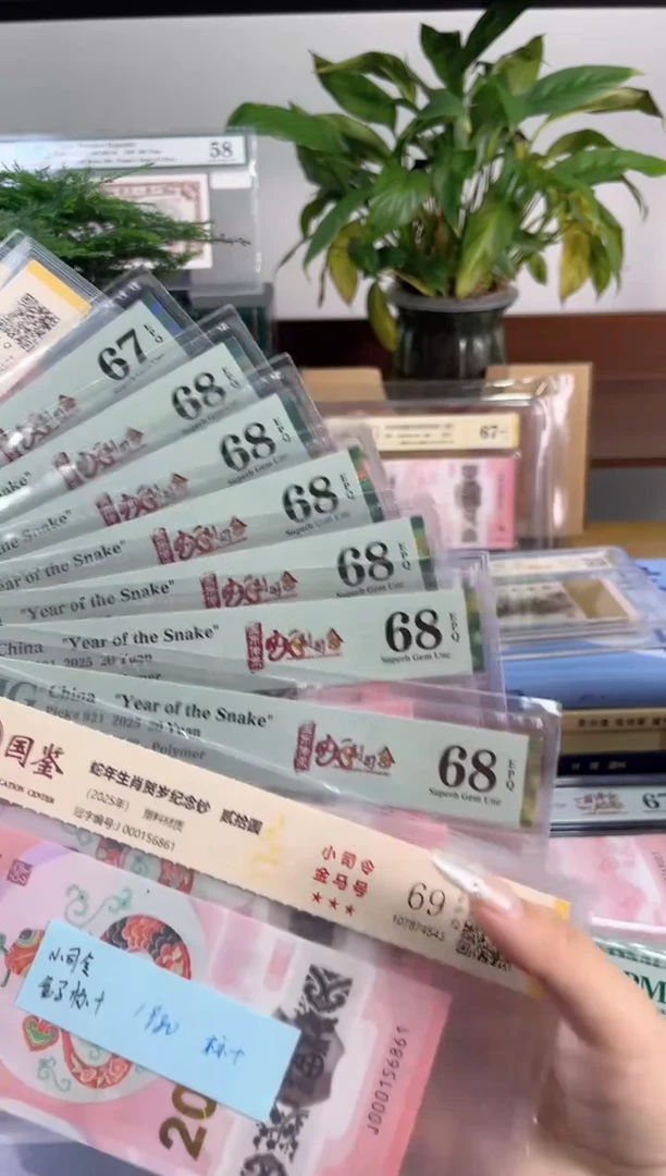 塑料蛇钞小司令金马标十J000156861-70（3张国鉴7张PMG其中1张67分