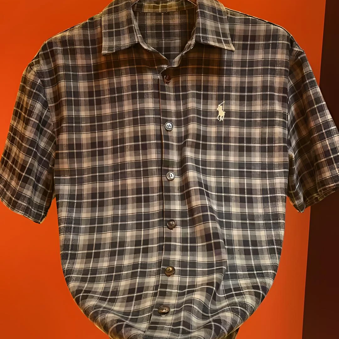 2025年夏季新品男士半袖时尚百搭经典格纹高级感薄款衬衫