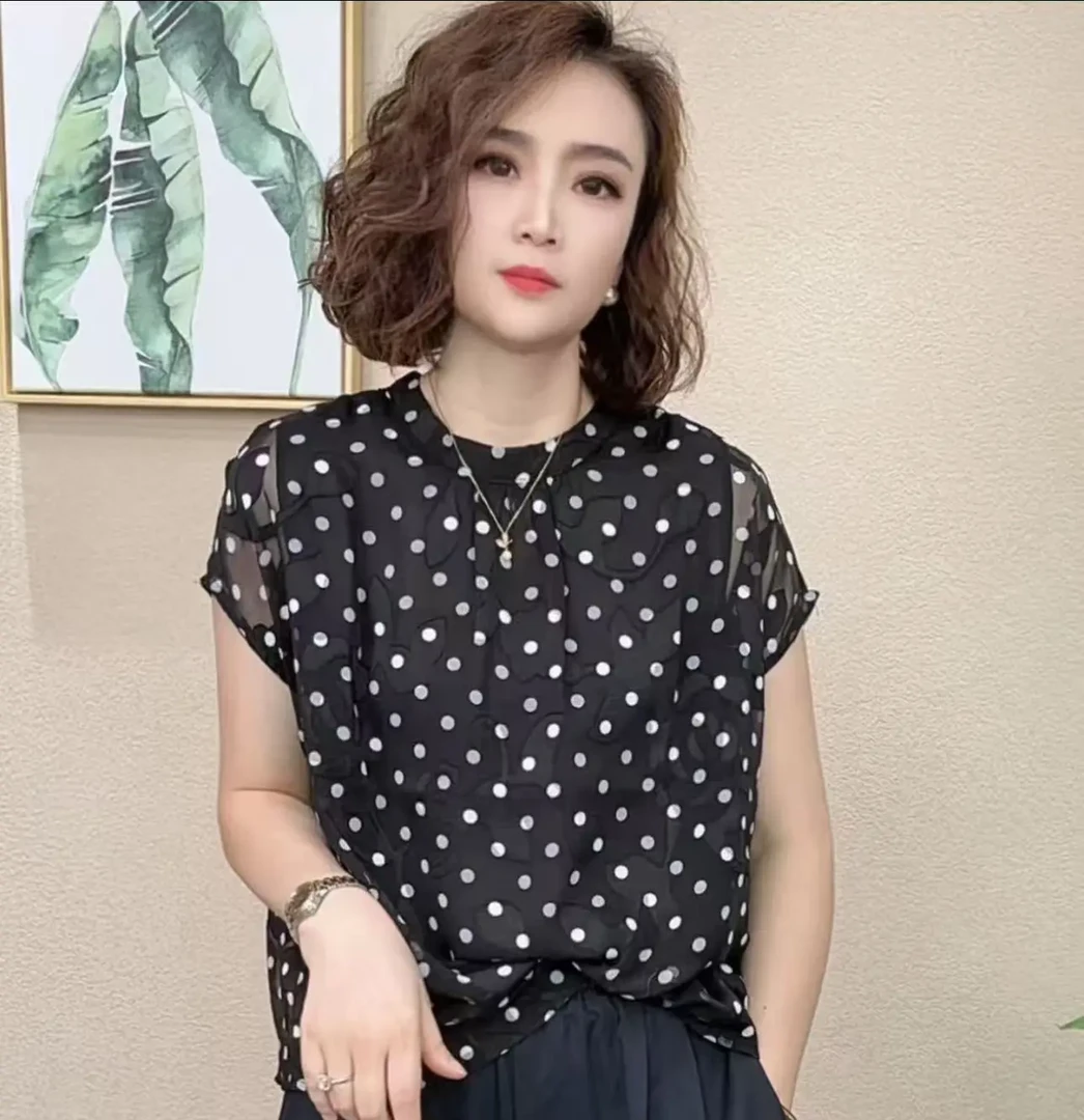 2025洋气百搭减龄圆点减龄显瘦女T恤新款短袖上衣#360025