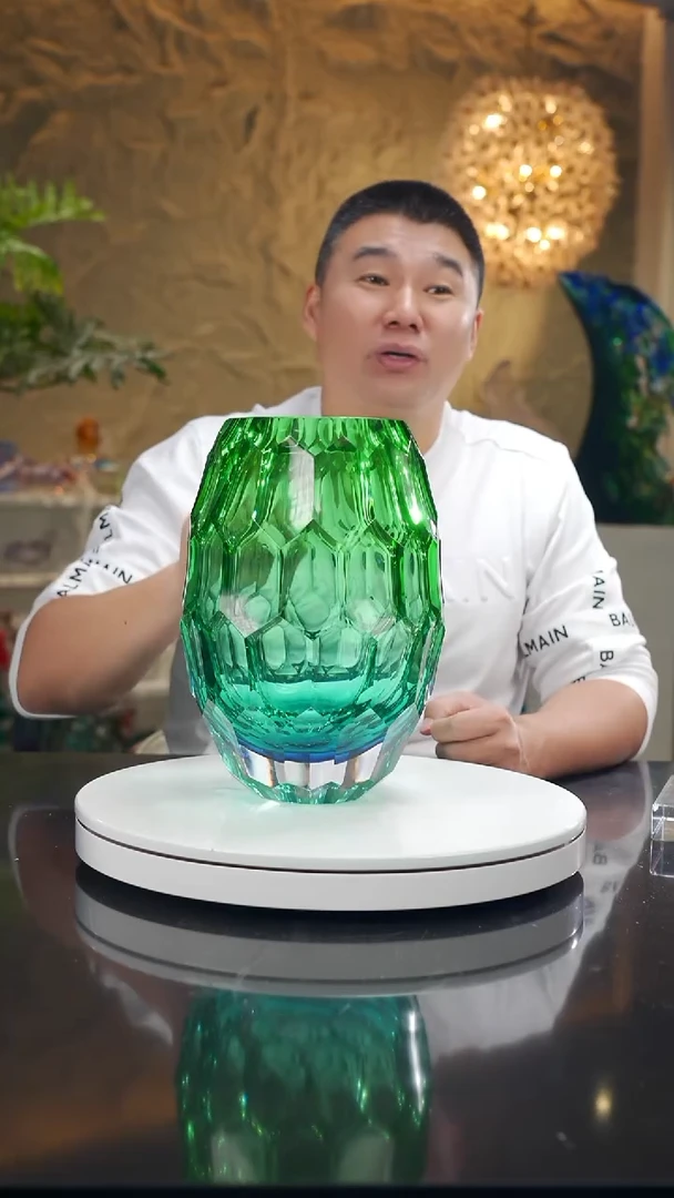 手工艺品琉璃蓝绿色凹面花器