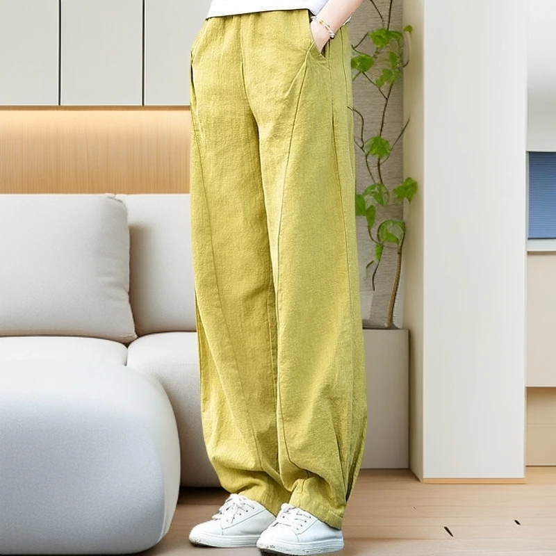 2025夏秋新款棉麻宽松灯笼长裤女复古加大码文艺范原创百搭萝卜裤