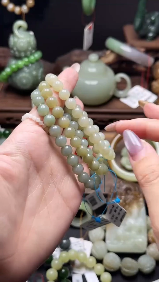 手串未镶嵌和田玉卡8吐拉牧场 圆珠有瑕疵多样性发一