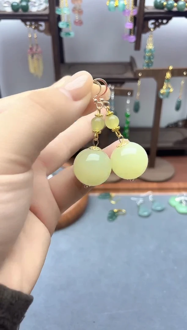 银S925镶嵌和田玉耳饰881800