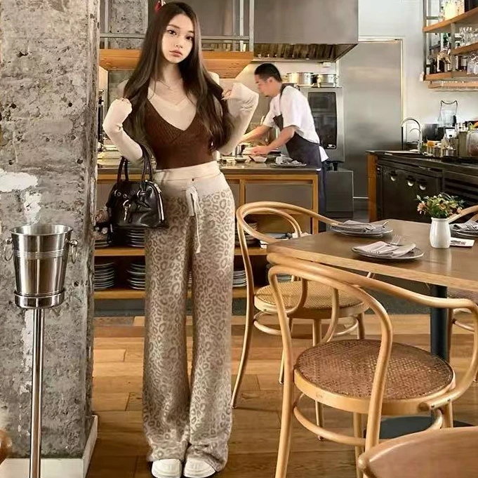 阔腿裤高腰秋冬常规款针织休闲裤女士秋冬季宽松短款