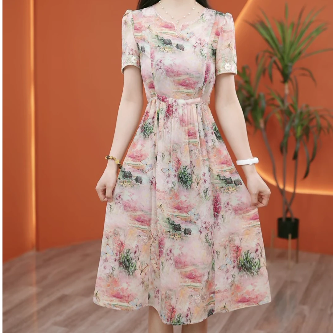 【HDY8099Y】夏季新款气质收腰时尚显瘦修身高端碎花连衣裙