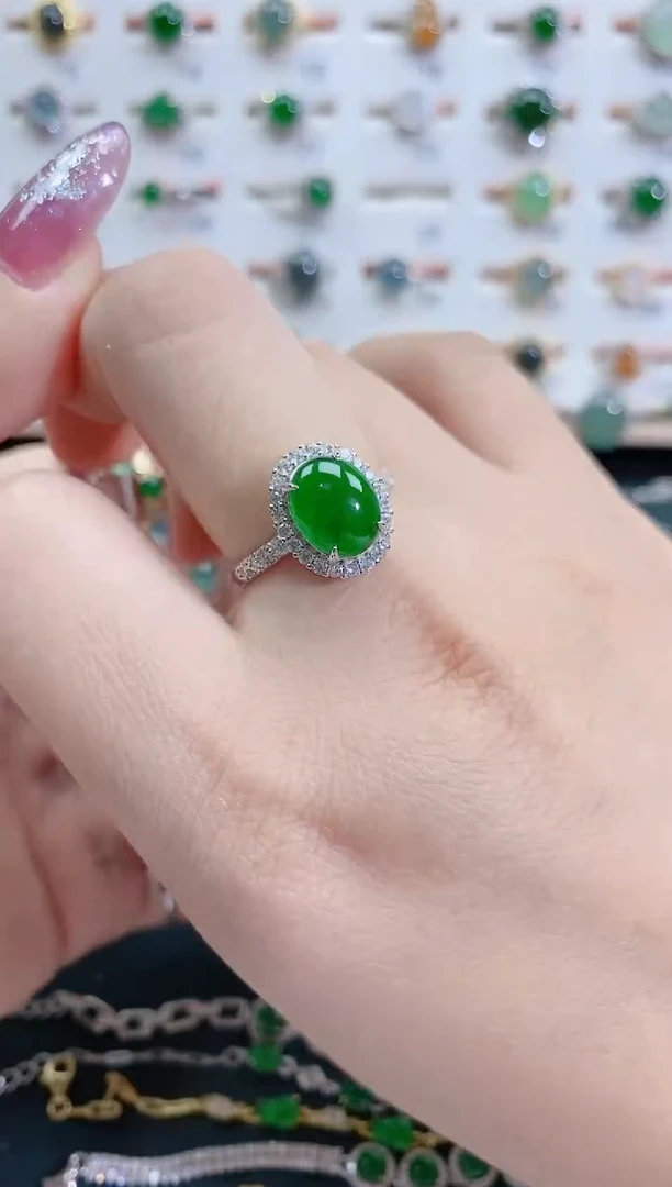 银S925镶嵌戒指翡翠天然翡翠