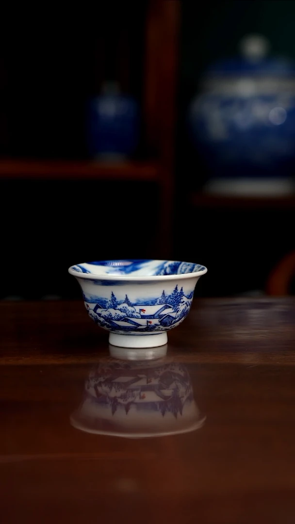 晓月柴窑 雪景压手杯