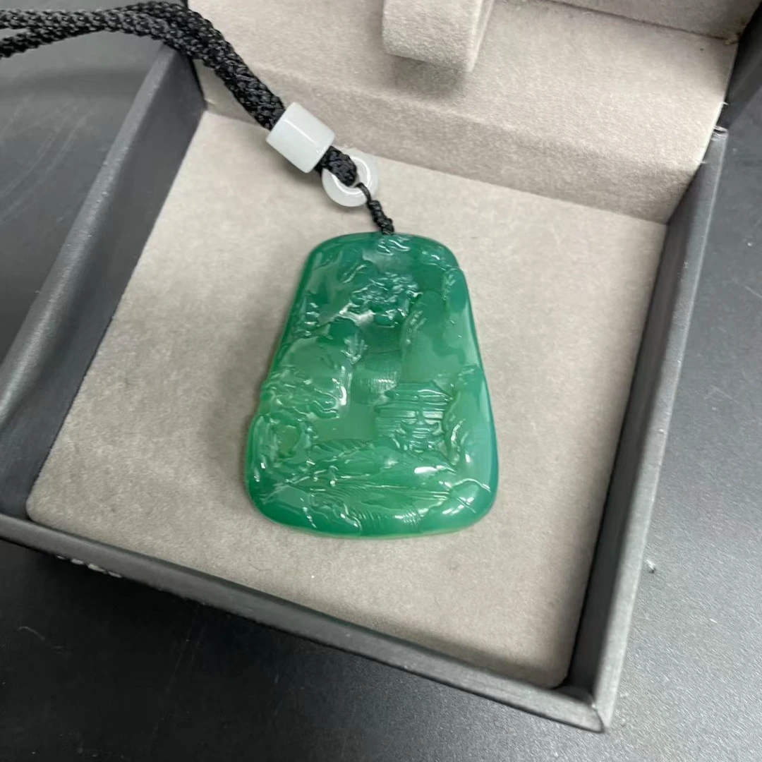 【小杰推荐】冰花芙蓉翠雕刻山水牌吊坠 （多样性发其一）6163