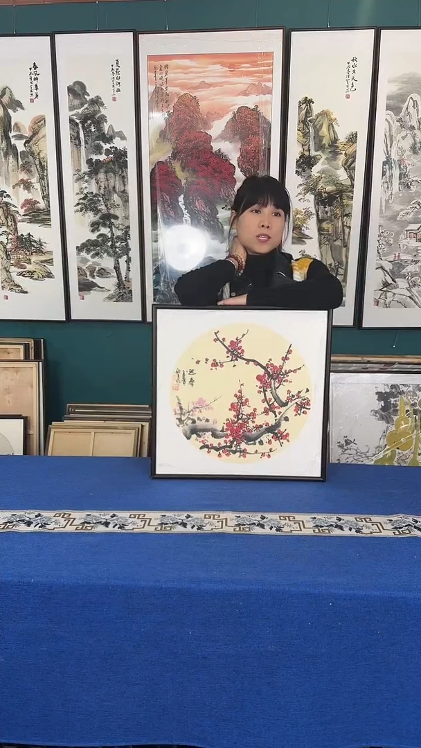 国画梅花实木装裱53*53