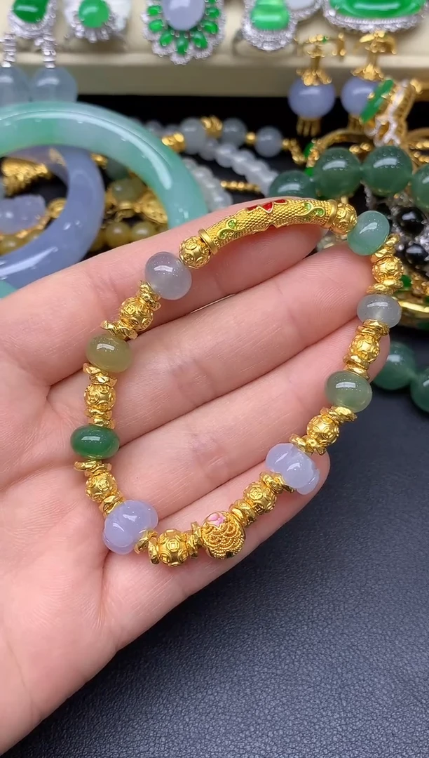 足金镶嵌手串翡翠208-雪姐翡翠天天见