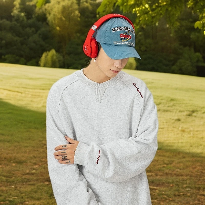 结构拼接400G重磅圆领卫衣男美式字母刺绣插肩袖帽衫复古宽松外套