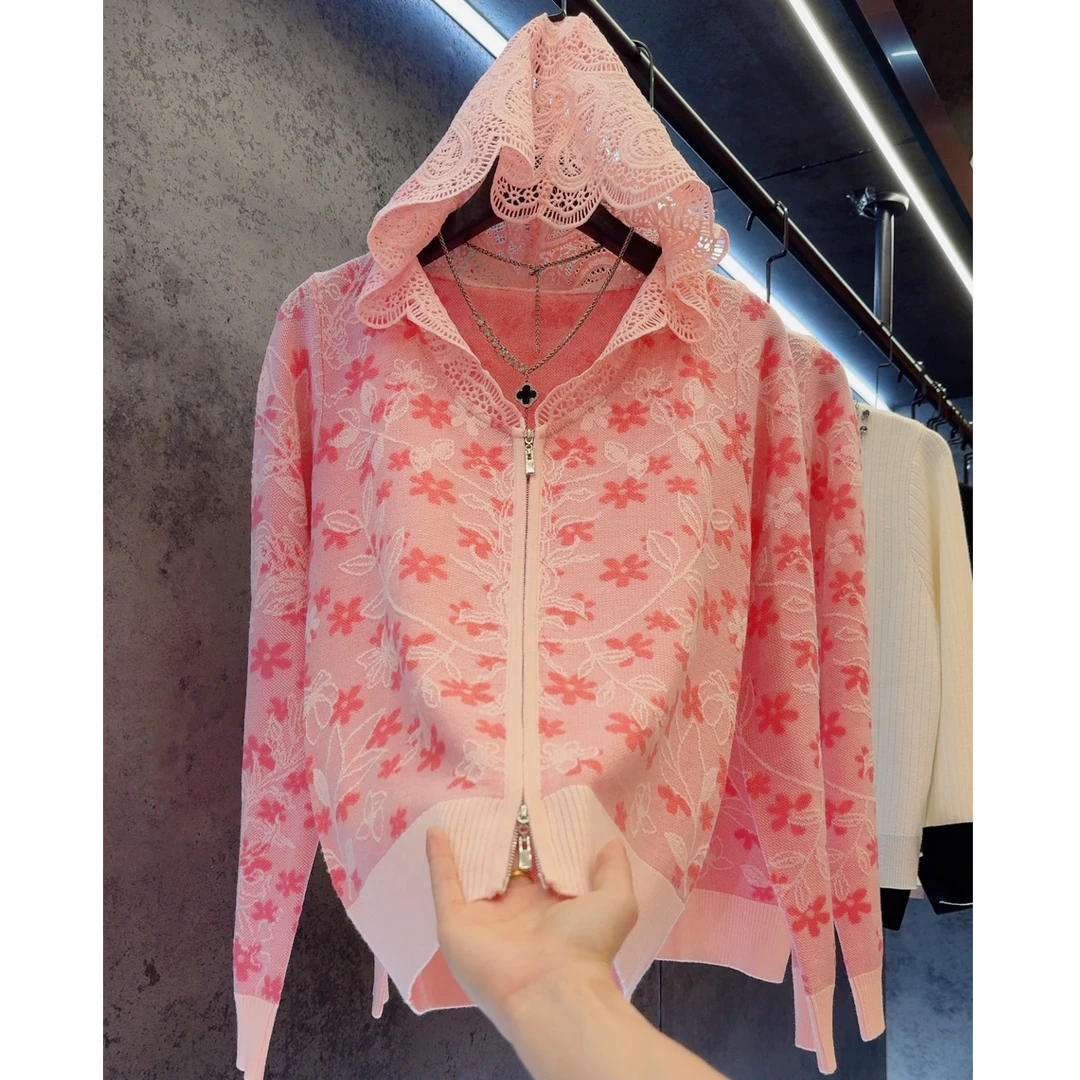 【定制大码女装80-200斤】气质提花百搭花朵重工显瘦连帽上衣2168
