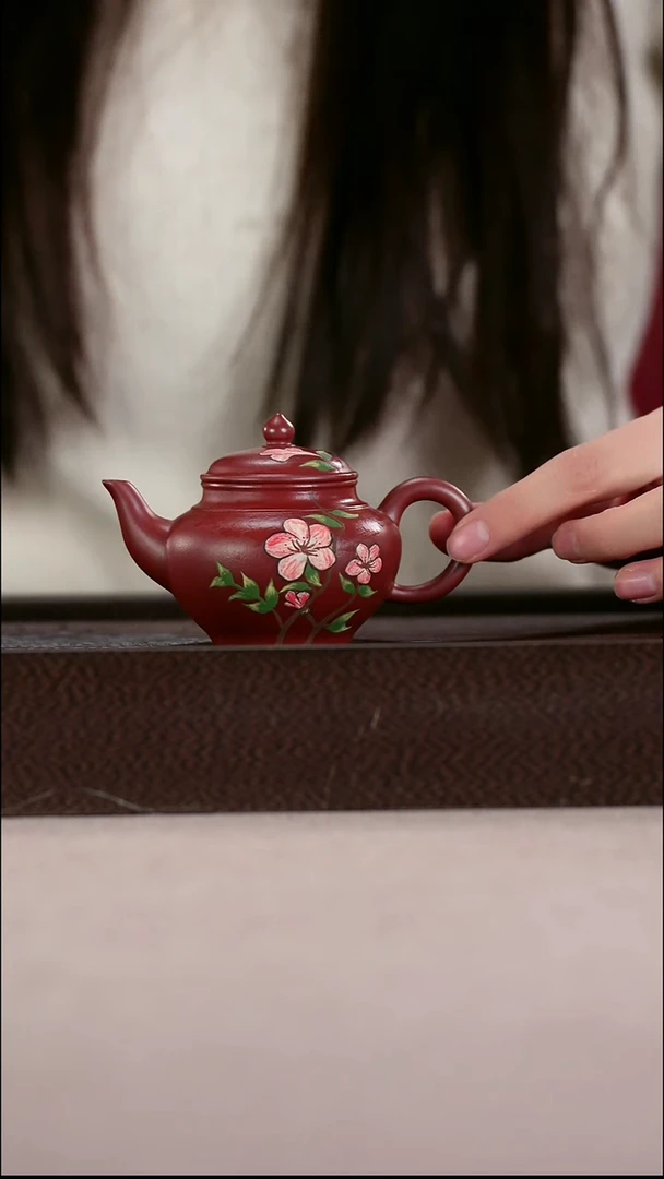 茶壶紫砂朱泥泥绘小笑樱