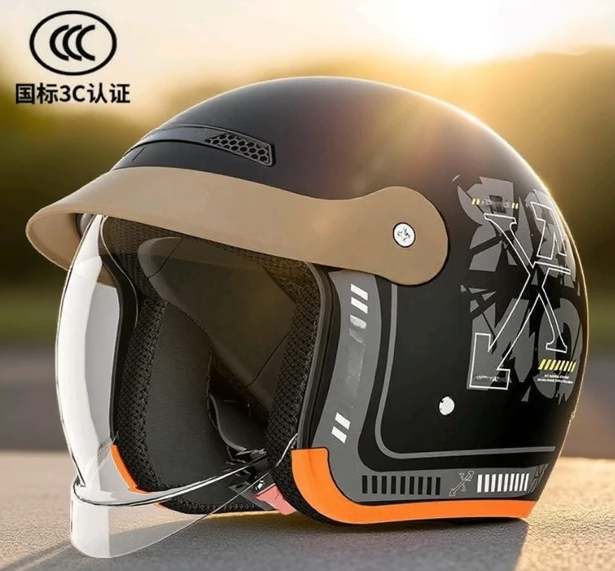 新国标3C认证四季通用成人通用款防雨雾安全电动半盔男女冬盔内推