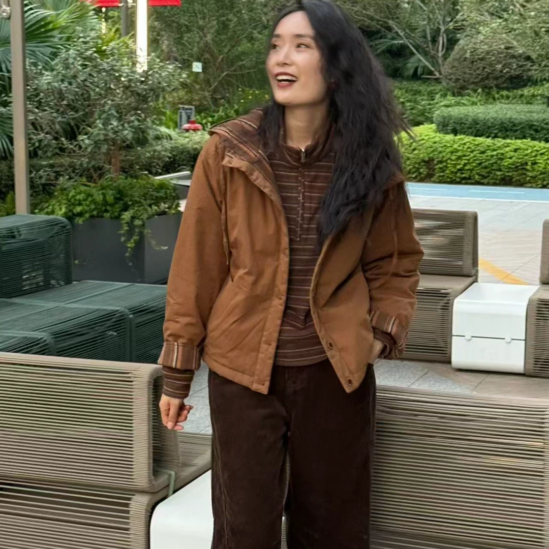 D219-翻领常规款拼接宽松型秋冬上衣冬季时尚短外套保暖休闲