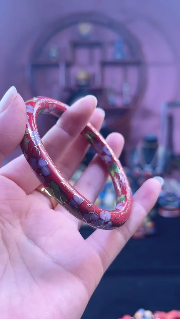 非遗 景泰蓝公主镯 55-60/0.8细版 大红