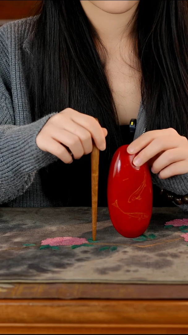 古沉金丝楠手工绘画戗金茶则