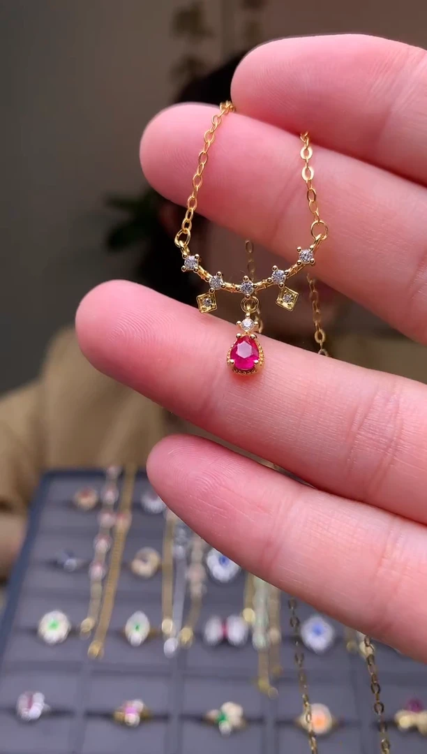 银S925镶嵌颈饰红宝石项链