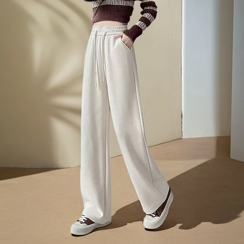 2025年秋冬季新款显瘦高腰窄版阔腿裤垂感修身美拉德绒长裤#2897