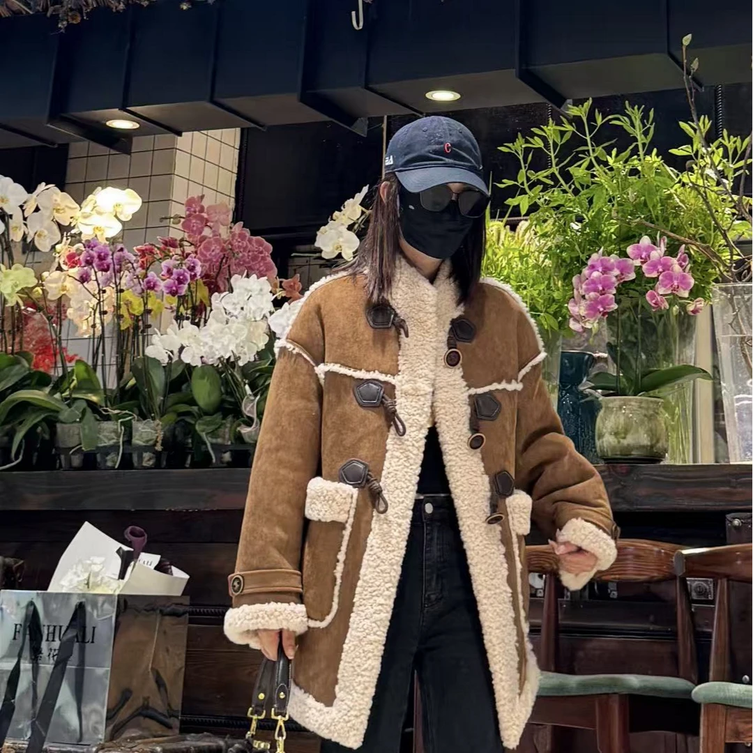 【特价】女士外套新款长袖羊毛外套中长款潮流设计师