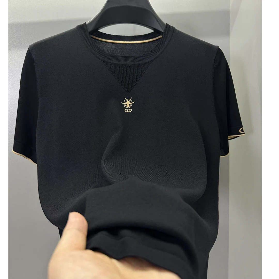 夏季冰丝冰感伊力特针织短袖超薄冰感凉爽男士