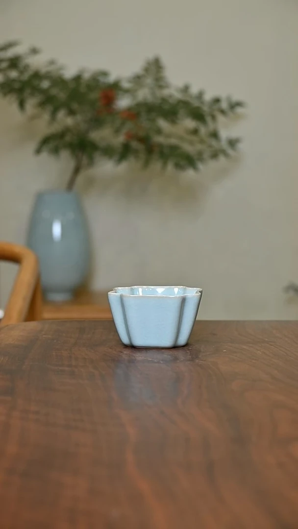 四方如意杯 天青 微瑕 朱家汝窑款