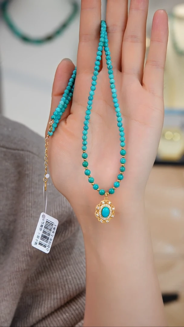 银S925镀金镶嵌绿松石项链多样性发货