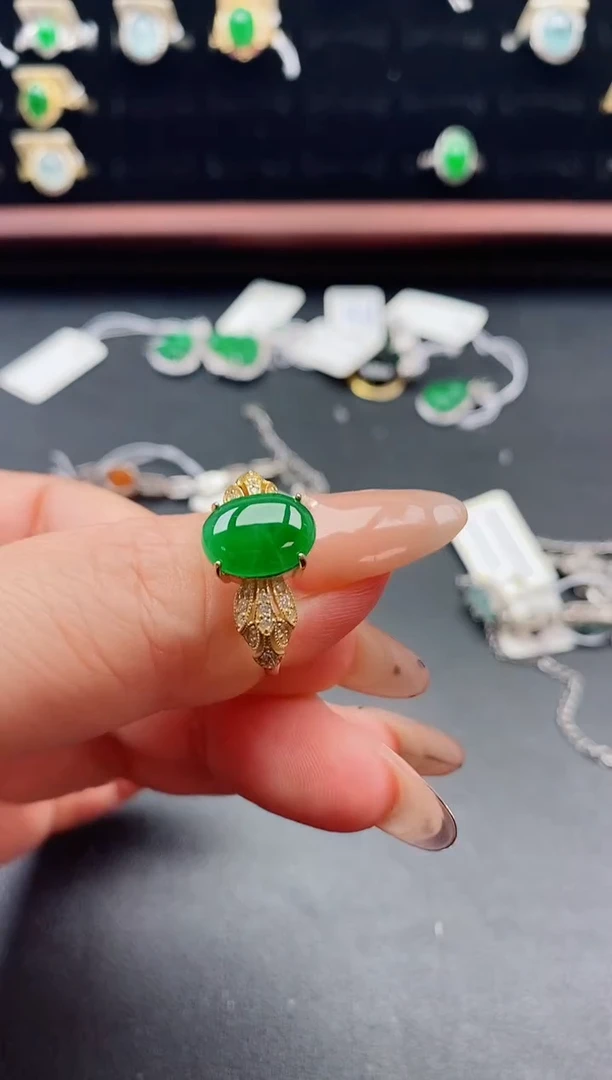 银S925镶嵌戒指翡翠1