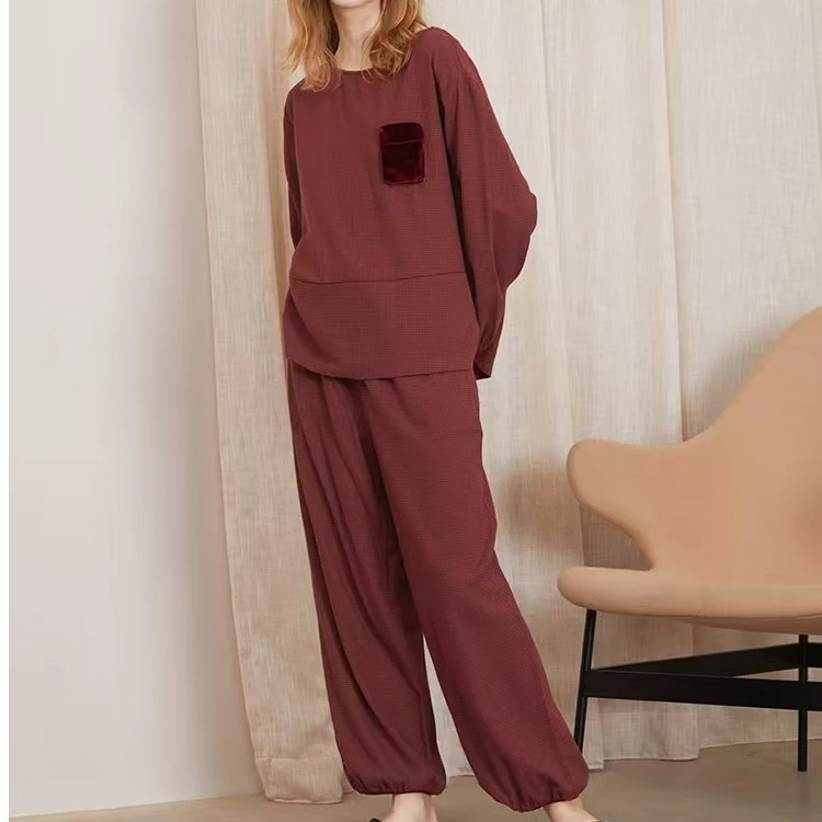 设计师款女士色织千鸟格长袖长裤家居服宽松睡衣女款爆款2025新款