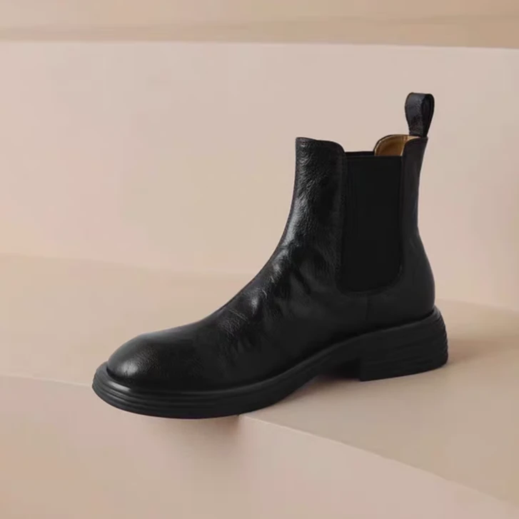 暖暖家~全软羊皮真皮切尔西靴女2025冬季新款平底马丁靴秋冬短靴