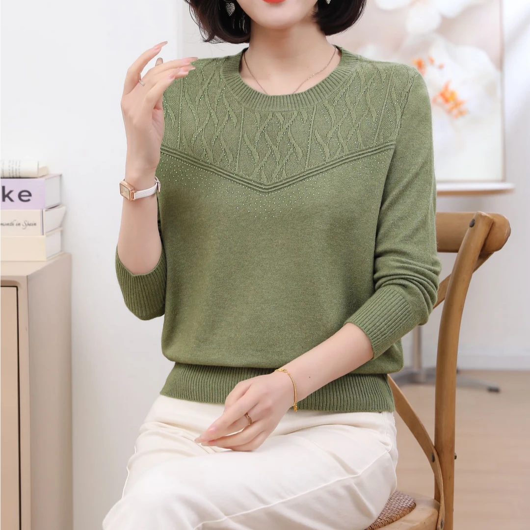 圆领针织打底针织衫新款宽松洋气长袖上衣妈妈百搭毛衣0511