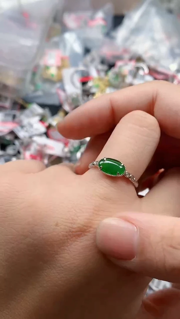 银S925镶嵌戒指翡翠天然A货缅甸翡翠