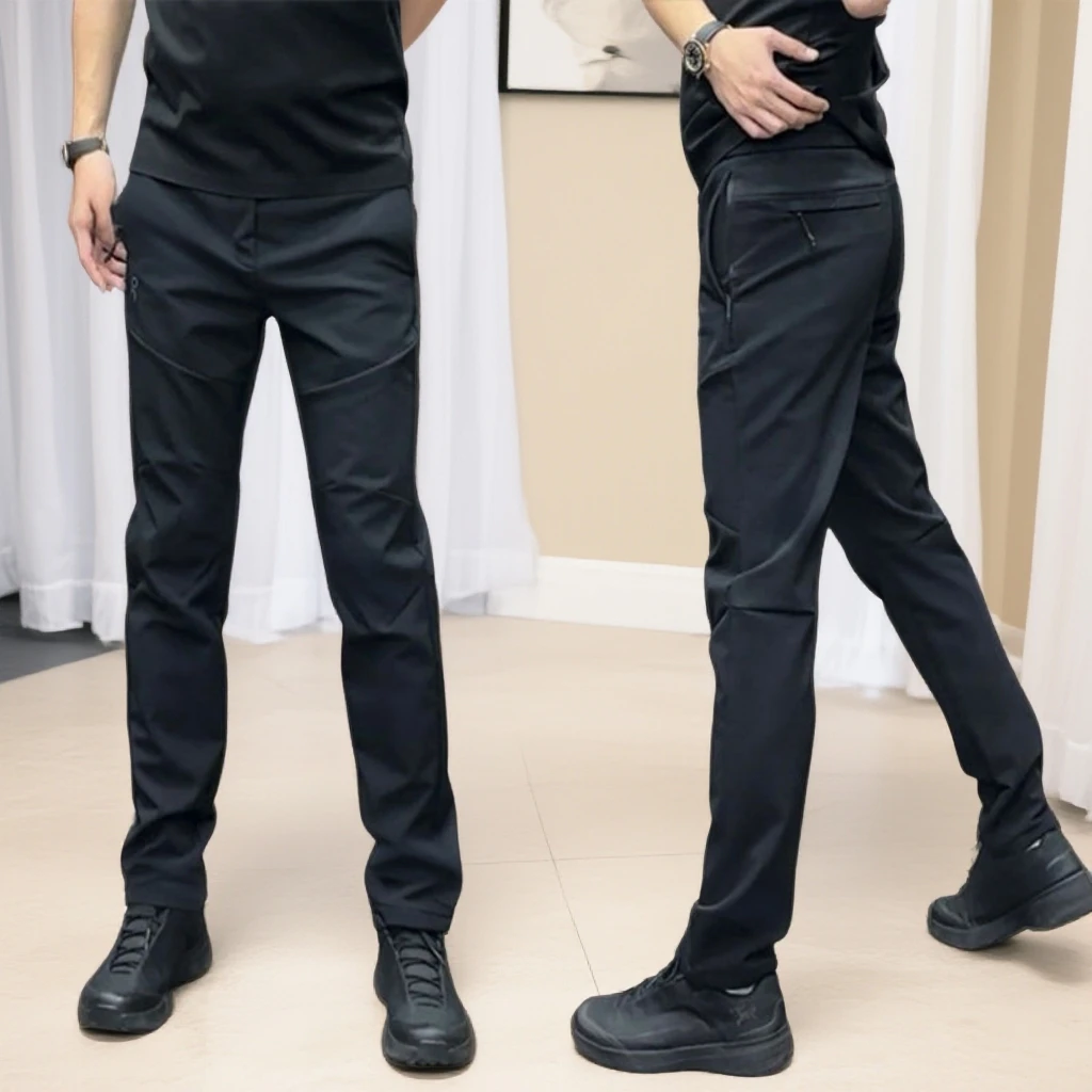 工装风宽松加绒长裤男秋冬黑色修身保暖百搭冲锋裤韩版男士直筒裤