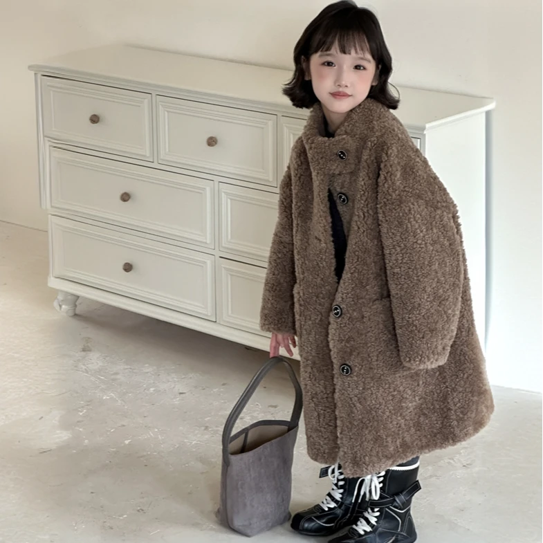 女童加绒外套秋冬装2025新款洋气爆款女孩高级感保暖中长款棉服潮