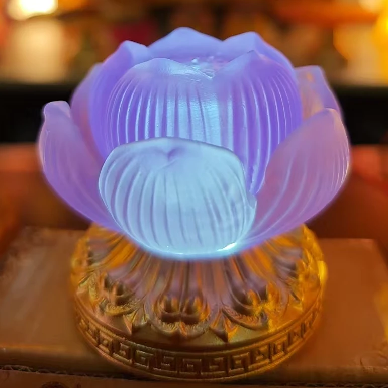 电池款琉璃电子灯高端七彩变色七彩家用LED莲花长明灯佛前供灯