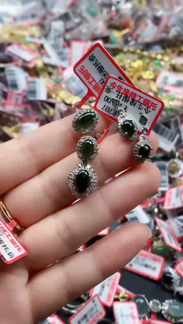 银S925镶嵌戒指翡翠天然A货缅甸翡翠