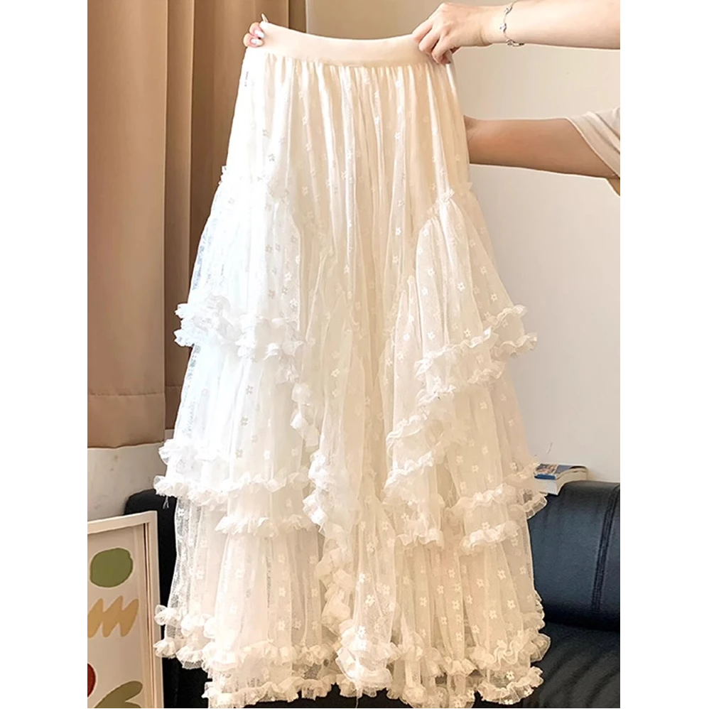 2025新款小个子miu系白色蕾丝半身裙子女春季公主蓬蓬裙蛋糕长裙