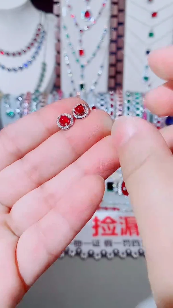 未镶嵌耳饰红宝石红宝石小圆耳钉