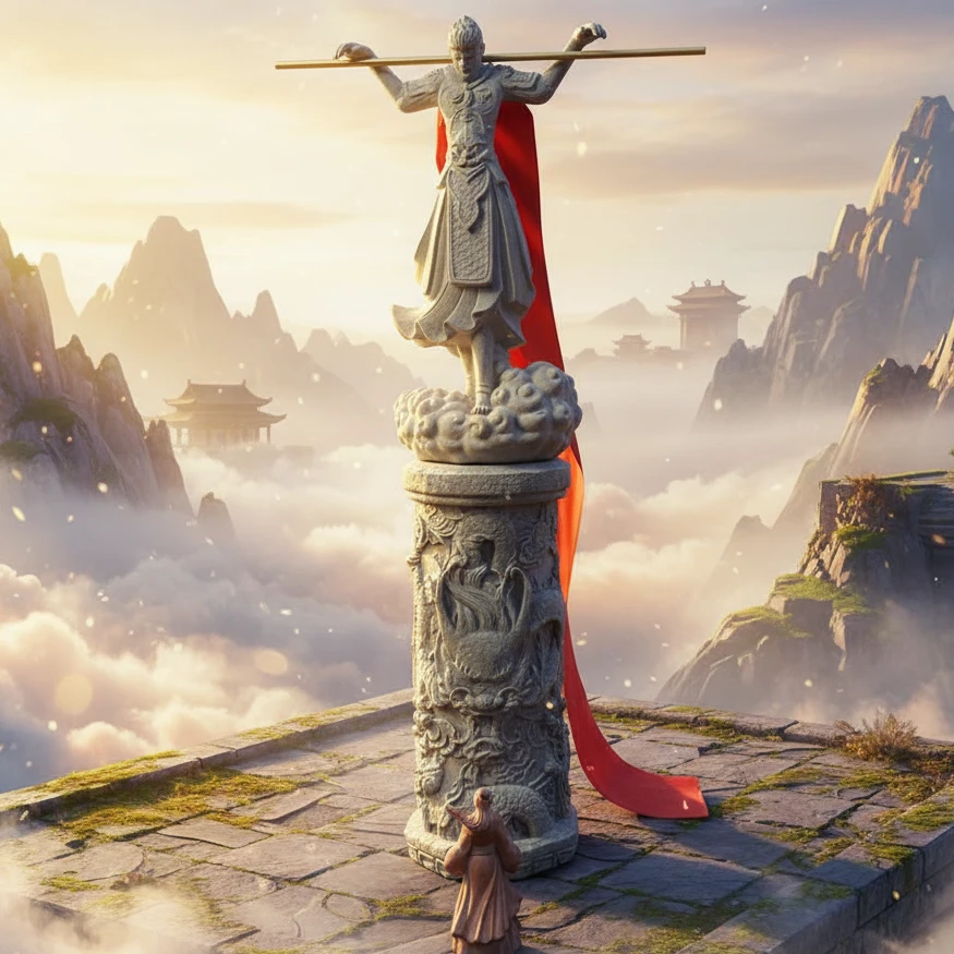 青砂石鱼缸造景全套摆件 至尊宝斗战胜佛盘龙柱桌面水族山水景观