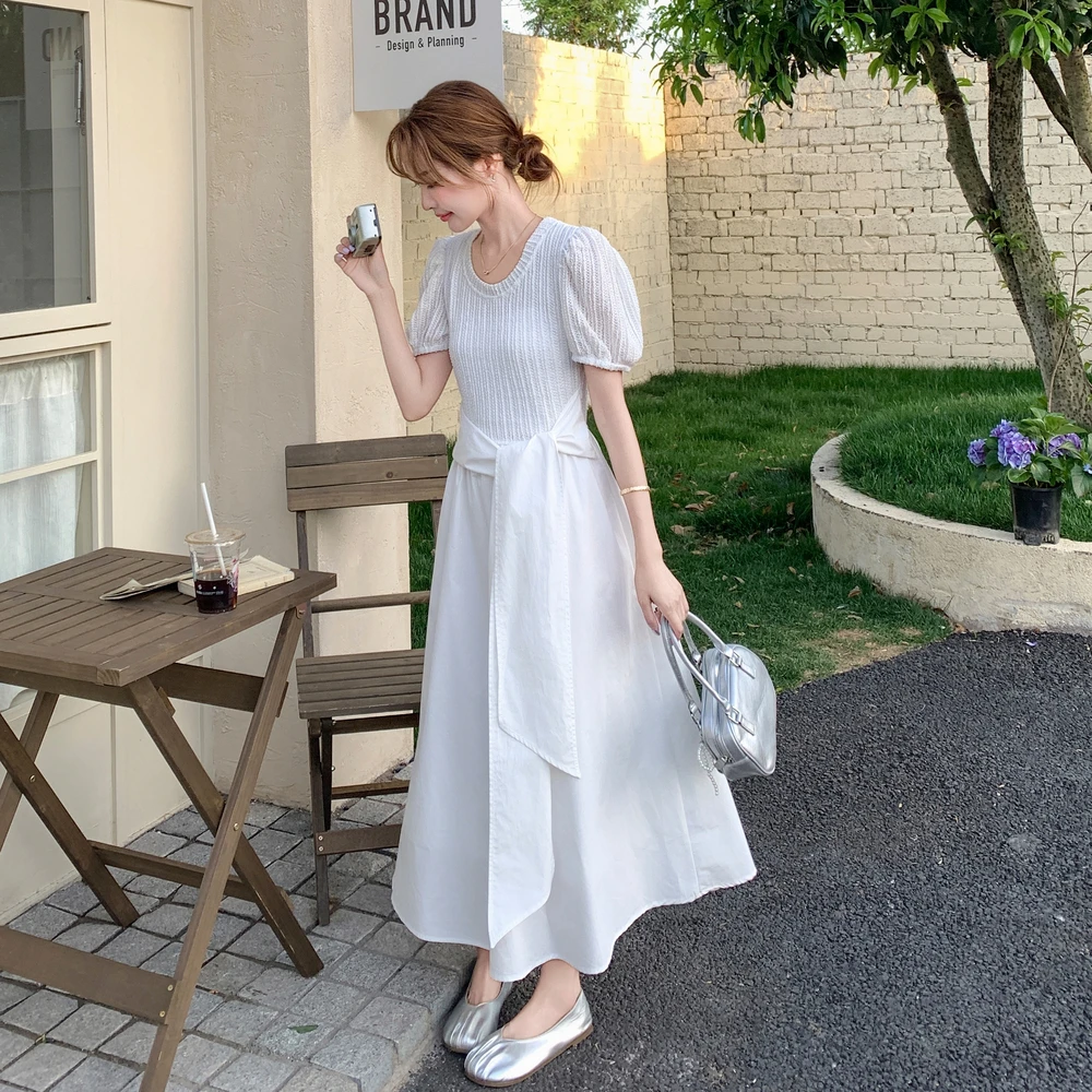 连衣裙女2025白色复古收腰连衣裙