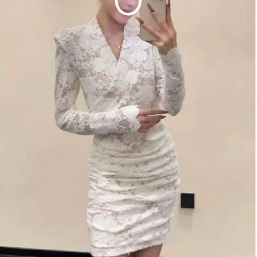 欧货蕾丝收腰法式纯欲修身时尚设计感别致胖mm显瘦连衣裙70691