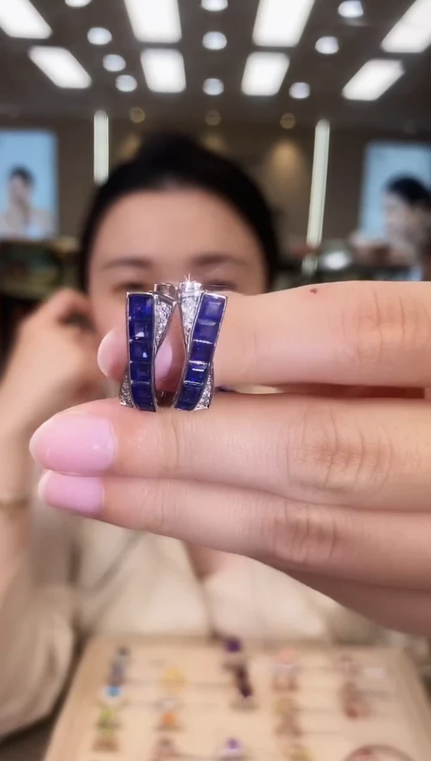 耳饰蓝宝石银S925镶嵌09