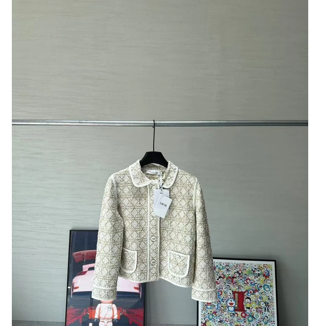 全新未使用 DIOR/迪奥 Dior 翻领排扣金线长袖 白金/38