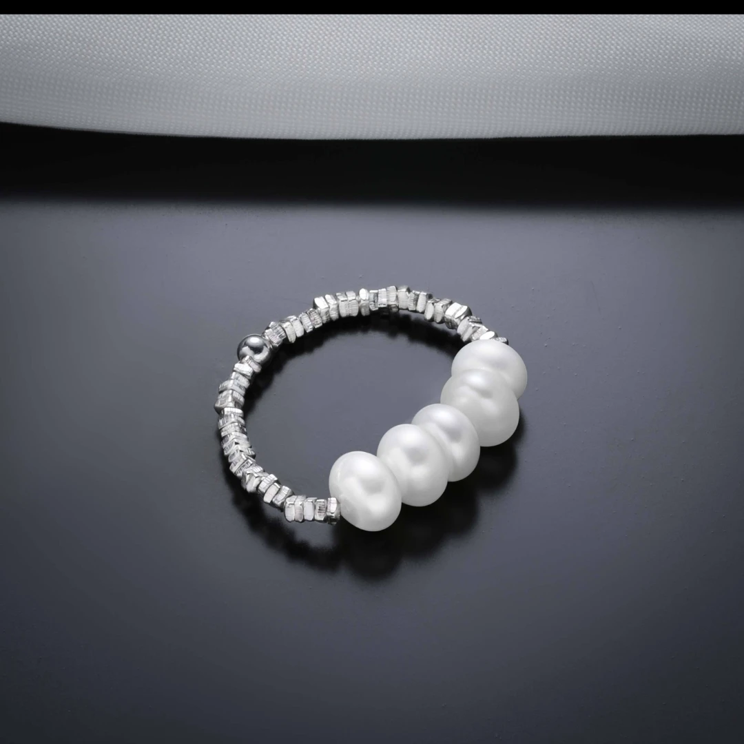 925银仿珍珠戒指 碎银子戒指（0076）时尚百搭