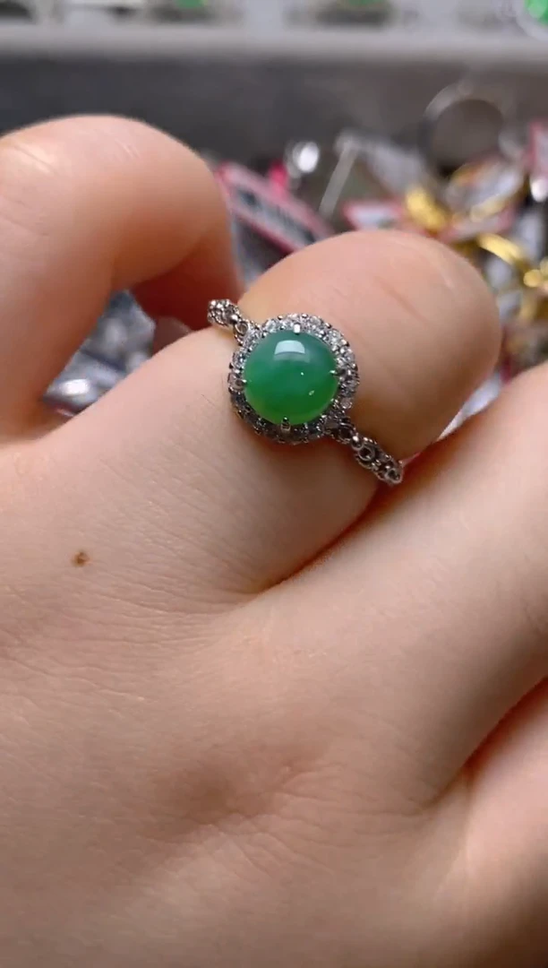 银S925镶嵌戒指翡翠 百内无证书