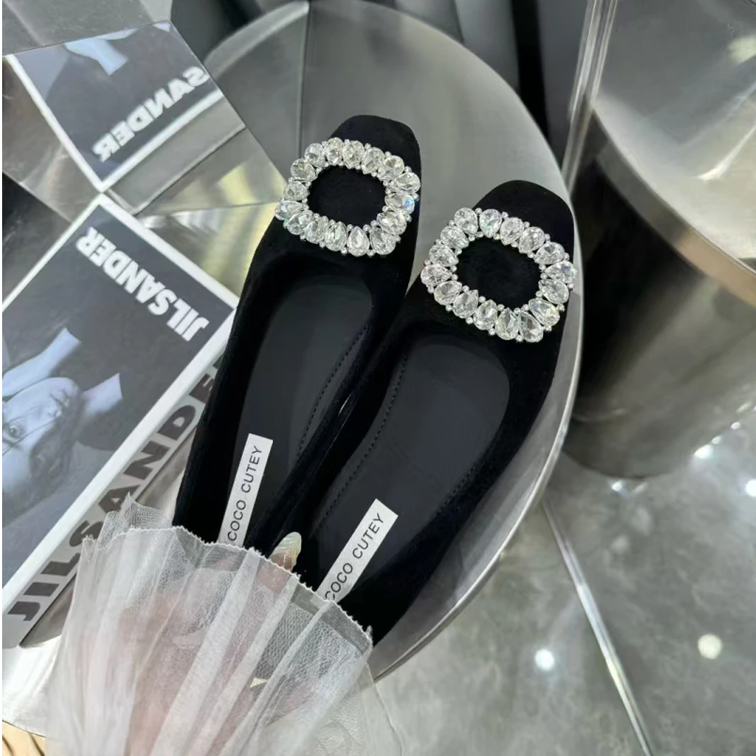 软底绒面浅口单鞋内增高3cm百搭水钻豆豆鞋女鞋