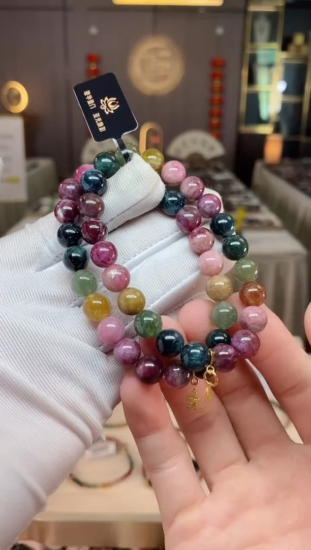 未镶嵌老矿碧玺彩虹单圈手串8mm+碧玺xion多样性发一条