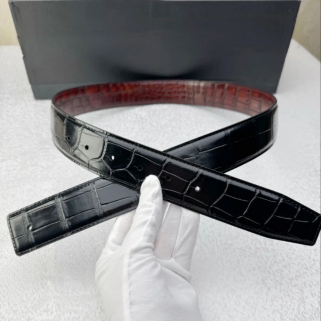 （单带条）3.8宽 鳄鱼纹意大利头层牛皮腰带 男士时尚黑棕双面腰带