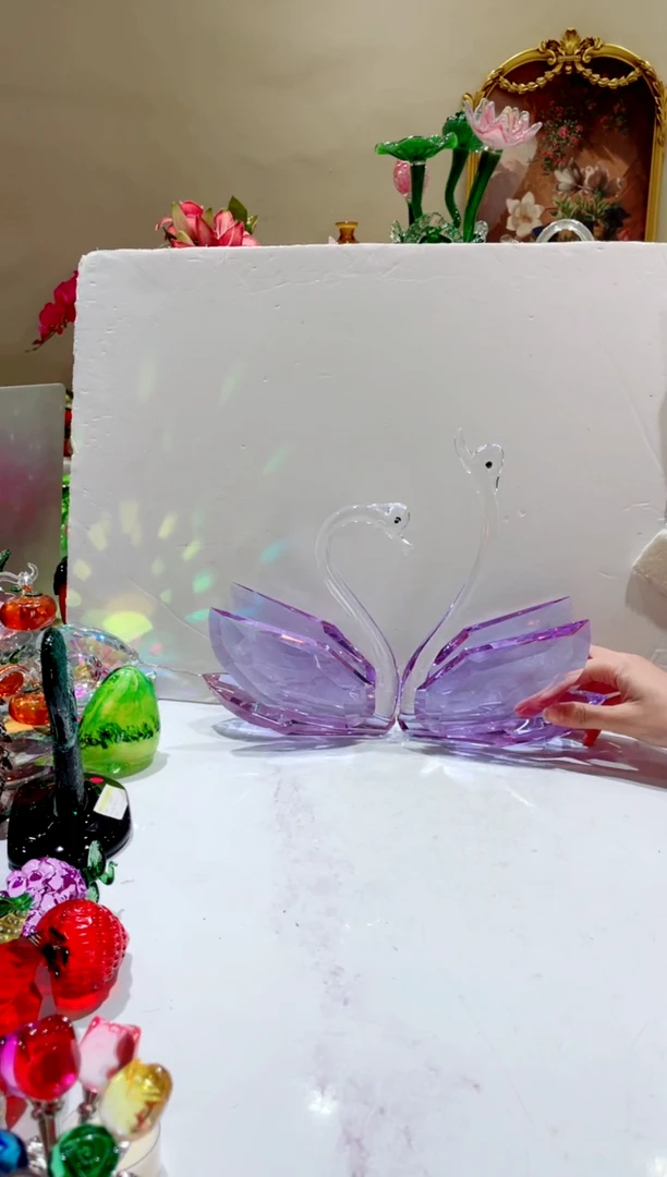 【闪购商品】琉璃手工艺品大号紫色天鹅一对