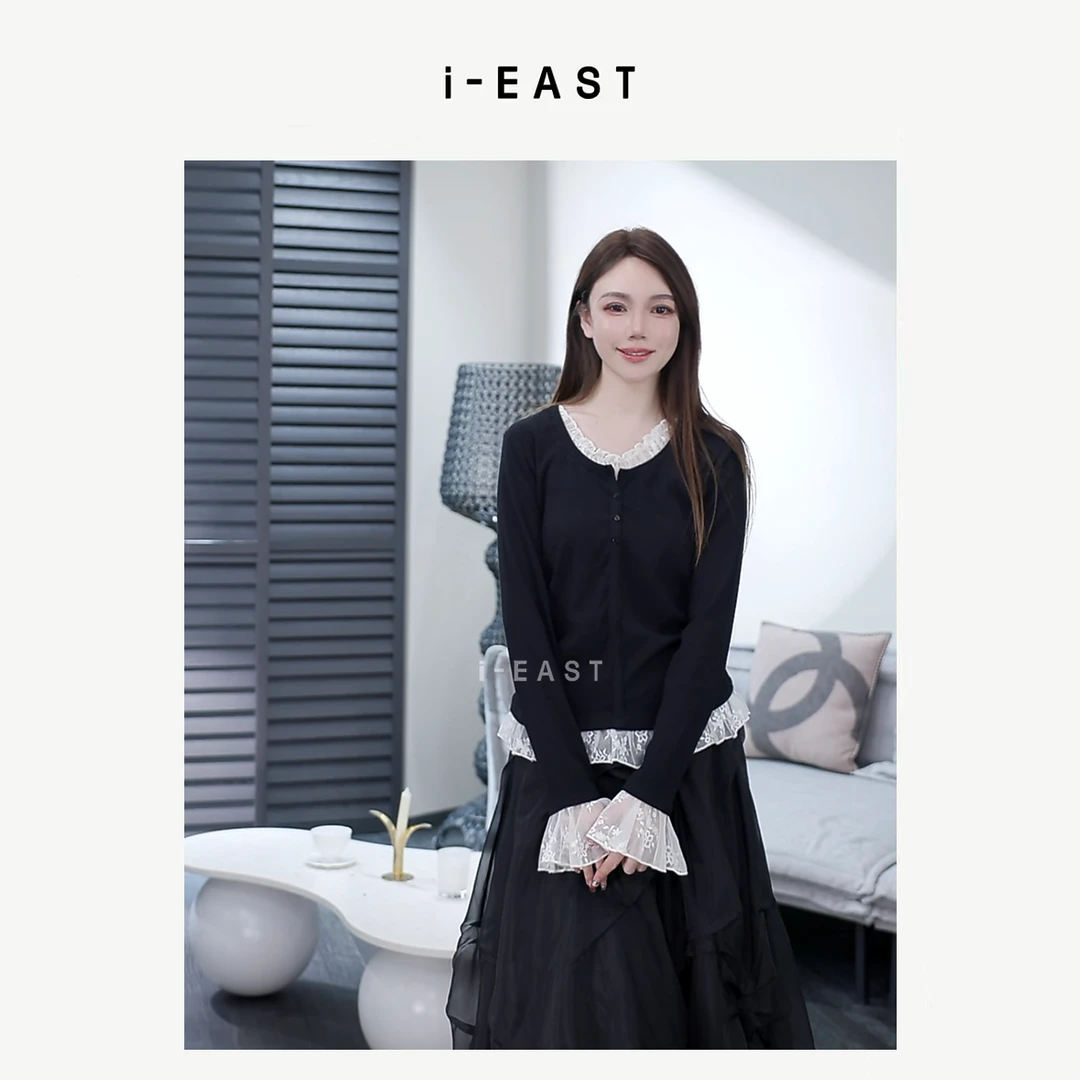 i-EAST 暖风细~个性通勤蕾边上衣-5C SY8254